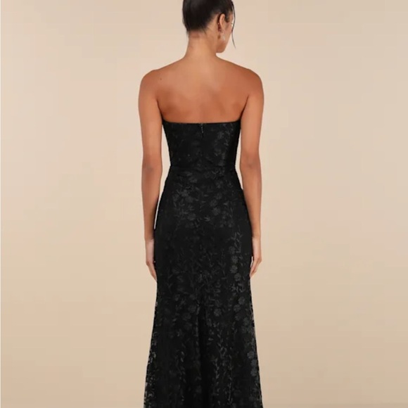 Lulu’s NWT Black Floral Embroidered Strapless Evening Gown LongMaxi Dress Small - Picture 3 of 7